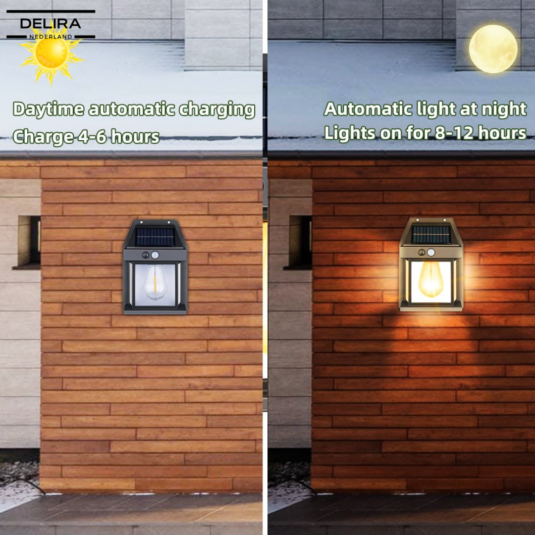LumiWall™ – Draadloze solar wandlamp met bewegingssensor voor veilige en sfeervolle buitenverlichting
