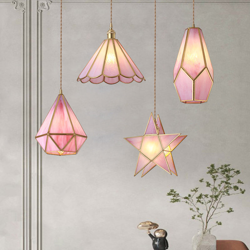 Delira Hanglamp Tiffany Glas Messing Plafondplaat