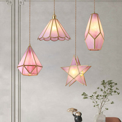 Delira Hanglamp Tiffany Glas Messing Plafondplaat
