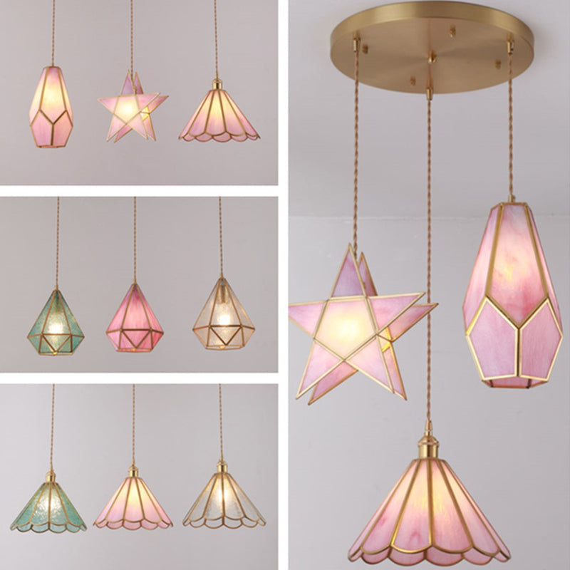 Delira Hanglamp Tiffany Glas Messing Plafondplaat