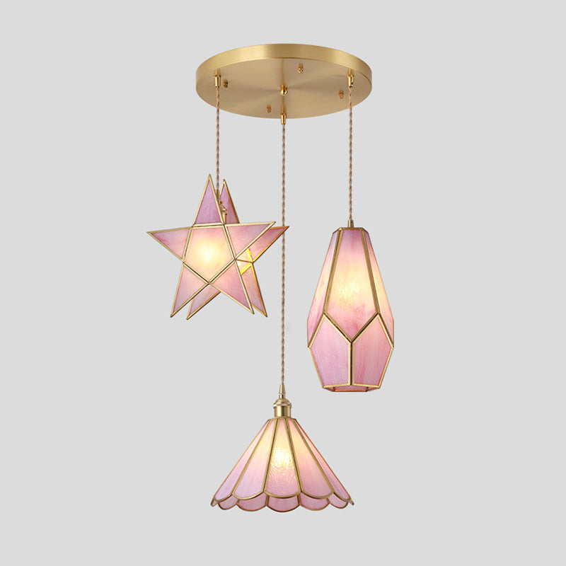 Delira Hanglamp Tiffany Glas Messing Plafondplaat