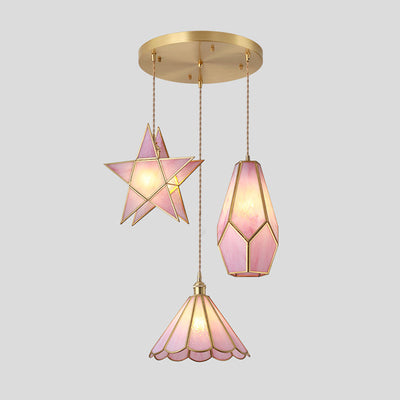 Delira Hanglamp Tiffany Glas Messing Plafondplaat
