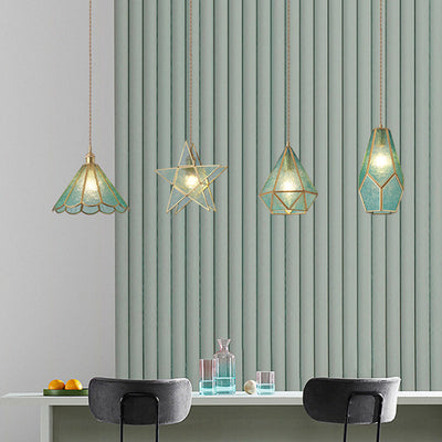 Delira Hanglamp Tiffany Glas Messing Plafondplaat