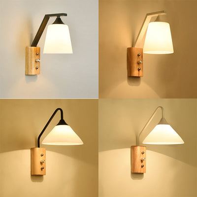 Delira Wandlamp Glas Houtaccent Wit