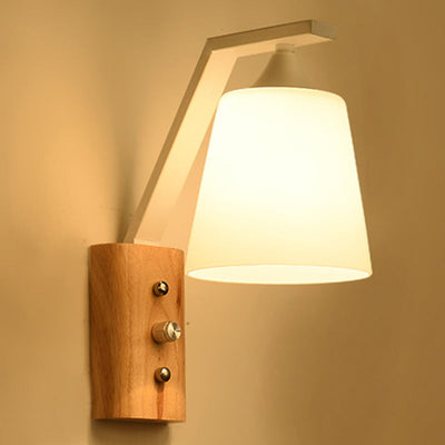 Delira Wandlamp Glas Houtaccent Wit