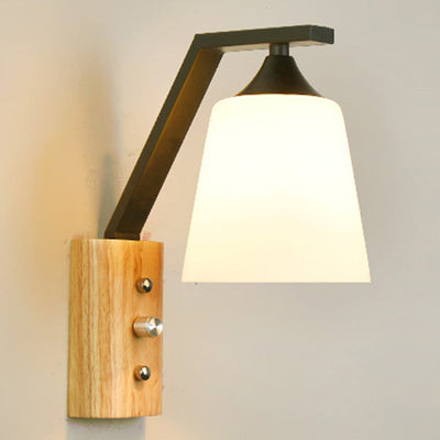 Delira Wandlamp Glas Houtaccent Wit