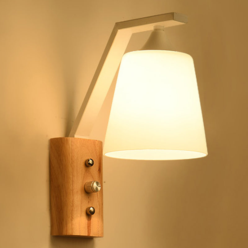 Delira Wandlamp Glas Houtaccent Wit