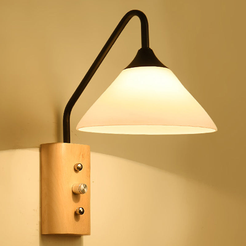 Delira Wandlamp Glas Houtaccent Wit