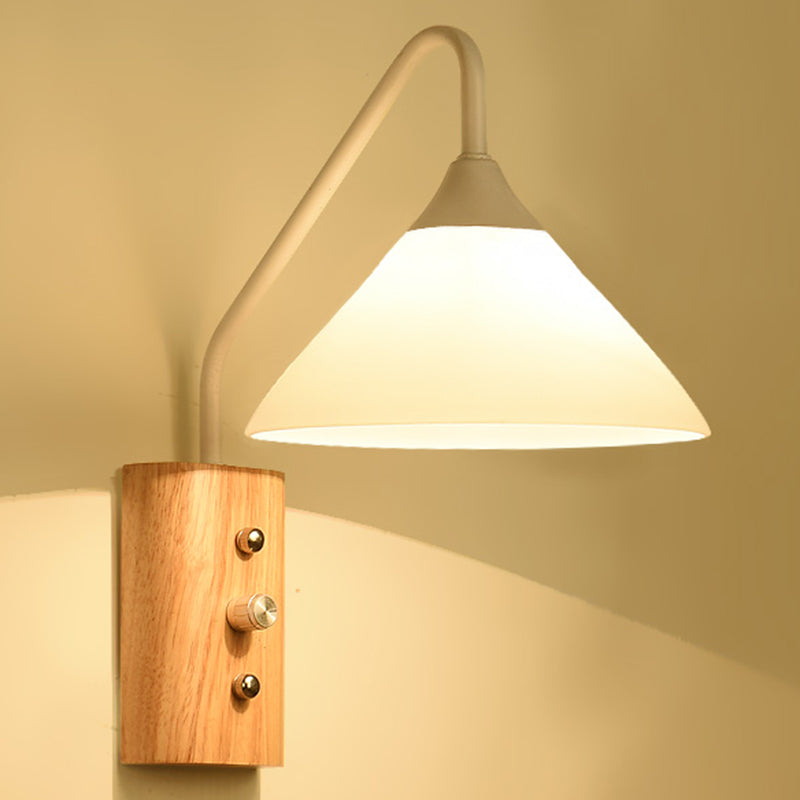 Delira Wandlamp Glas Houtaccent Wit