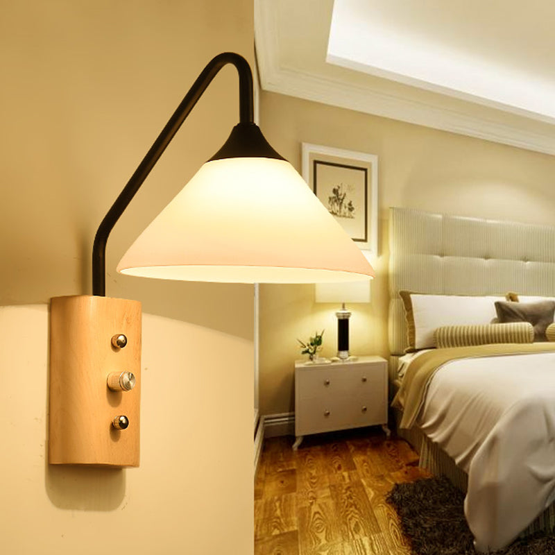 Delira Wandlamp Glas Houtaccent Wit