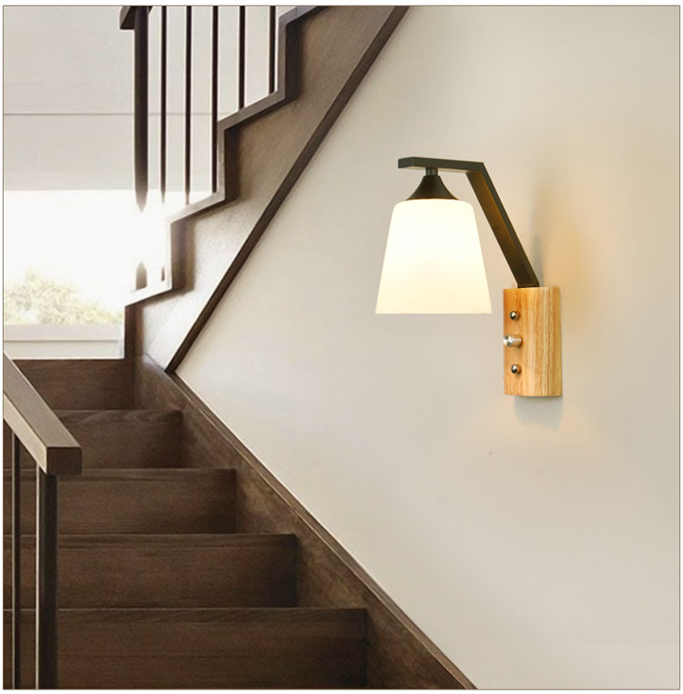 Delira Wandlamp Glas Houtaccent Wit