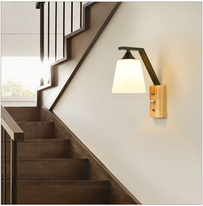Delira Wandlamp Glas Houtaccent Wit