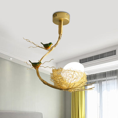 Delira Plafondlamp Glas Vogelnest Goud