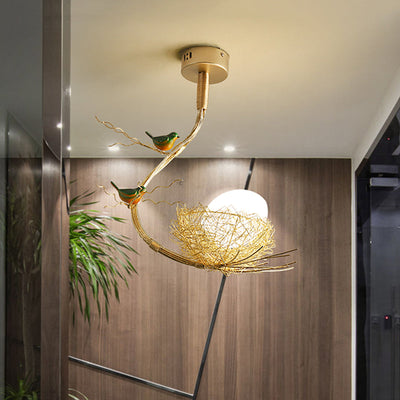Delira Plafondlamp Glas Vogelnest Goud