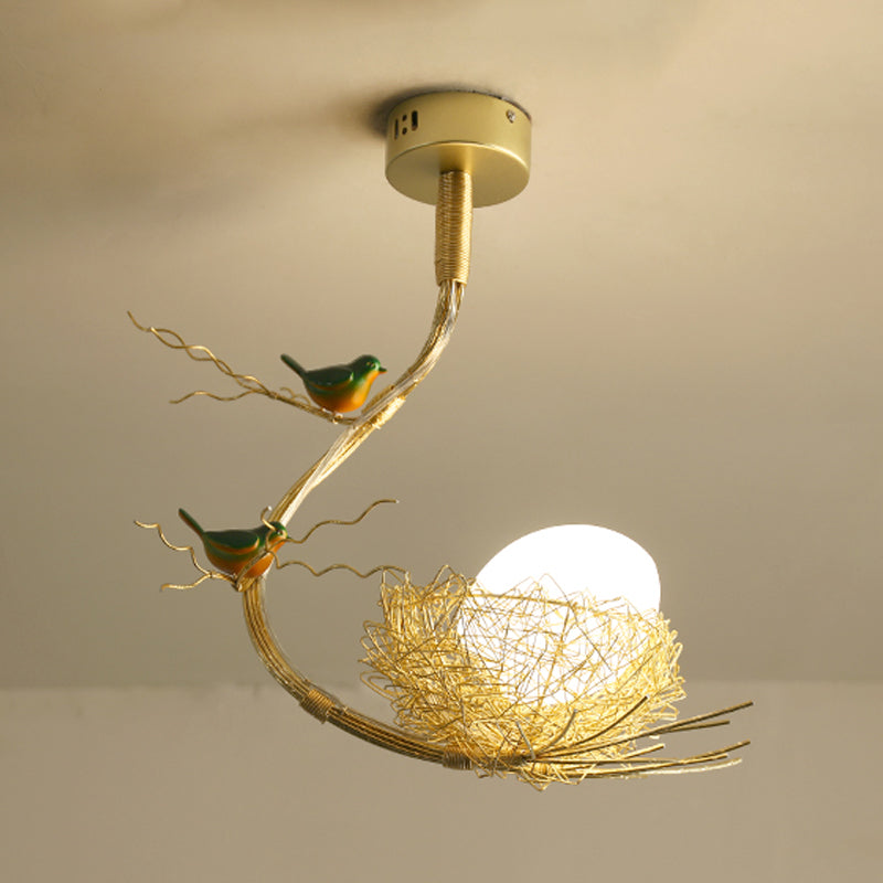 Delira Plafondlamp Glas Vogelnest Goud