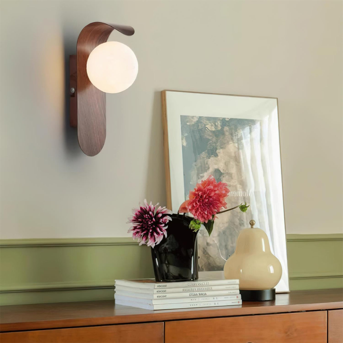 Delira Wandlamp Gebogen Houtlook Glasbol