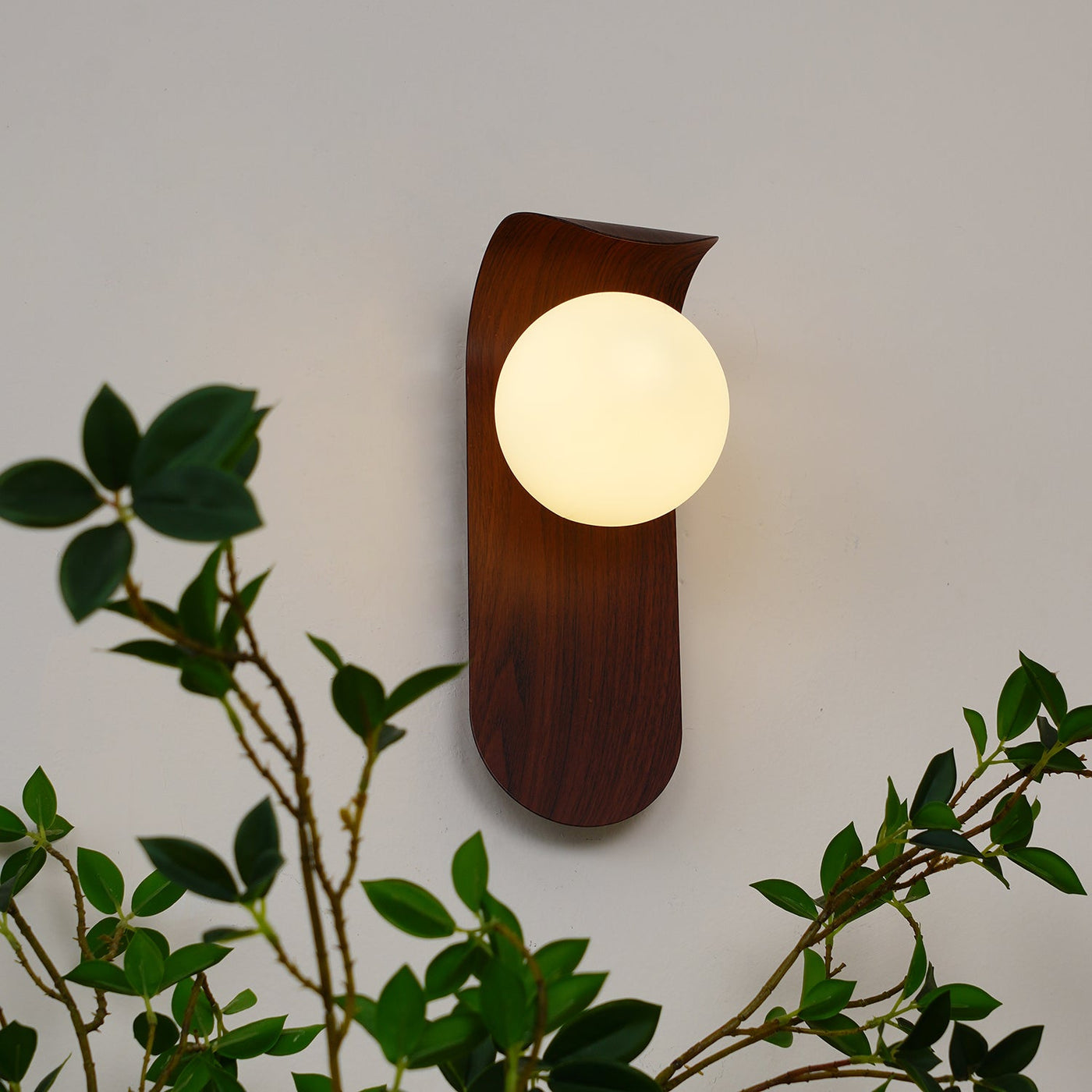 Delira Wandlamp Gebogen Houtlook Glasbol