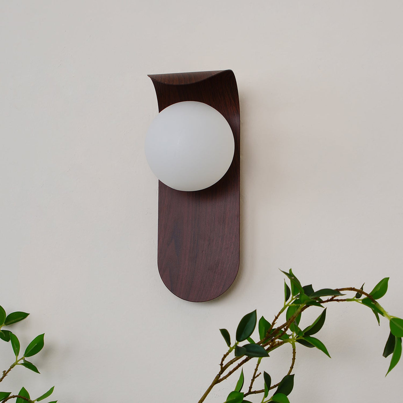 Delira Wandlamp Gebogen Houtlook Glasbol