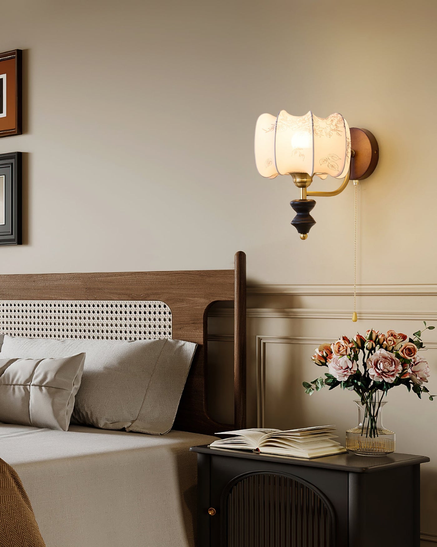 Delira Wandlamp Hout Met Stoffen Kap