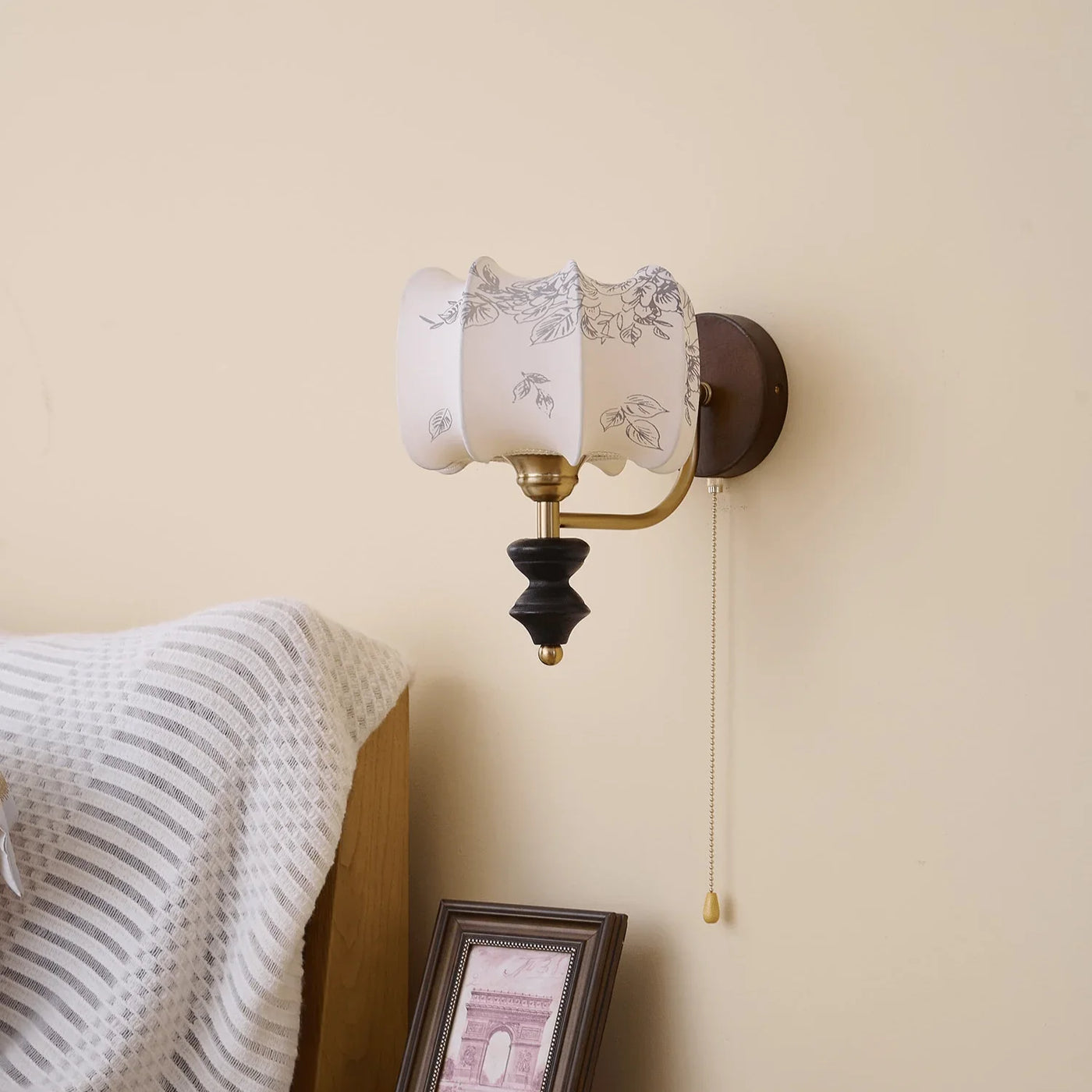 Delira Wandlamp Hout Met Stoffen Kap