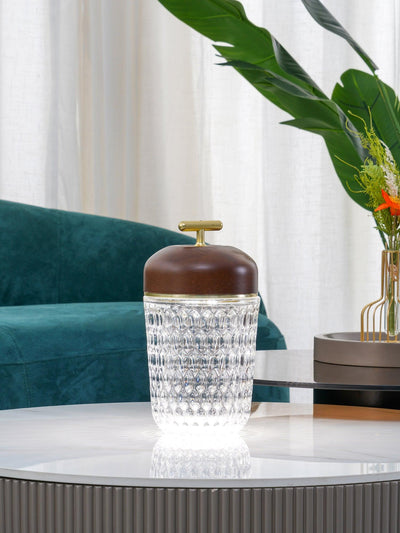Delira Tafellamp Draagbaar Kristal & Walnootkleur