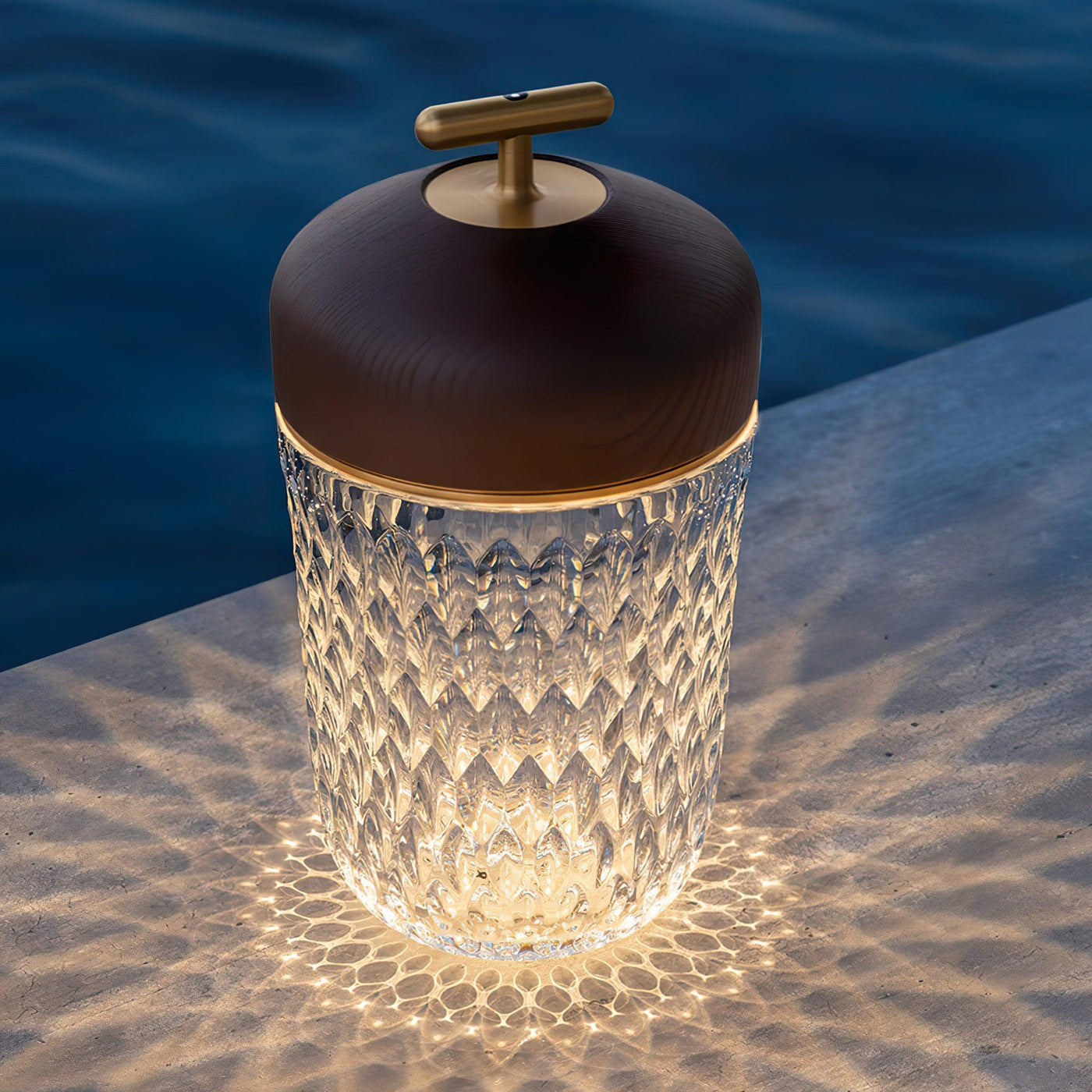Delira Tafellamp Draagbaar Kristal & Walnootkleur