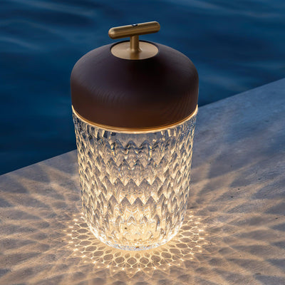 Delira Tafellamp Draagbaar Kristal & Walnootkleur