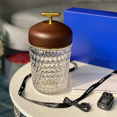 Delira Tafellamp Draagbaar Kristal & Walnootkleur