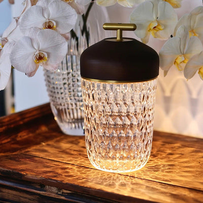 Delira Tafellamp Draagbaar Kristal & Walnootkleur