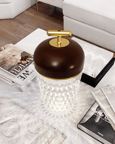 Delira Tafellamp Draagbaar Kristal & Walnootkleur