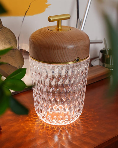 Delira Tafellamp Draagbaar Kristal & Walnootkleur