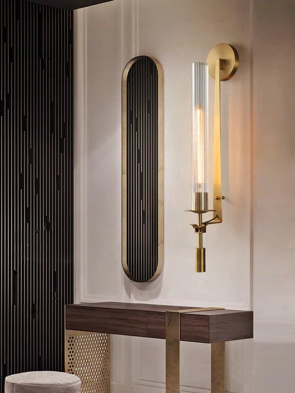 Delira Wandlamp Messing Geribbeld Glas
