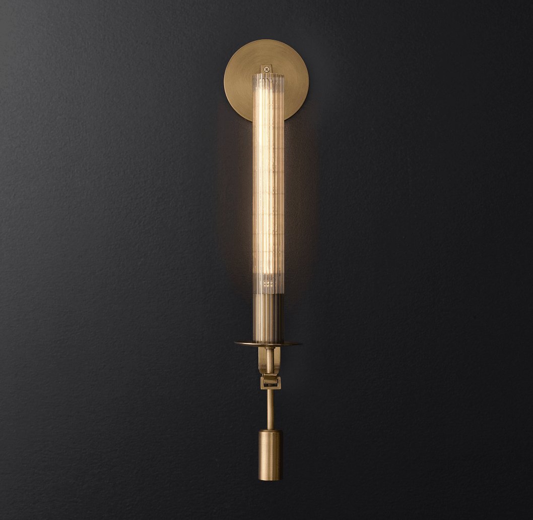 Delira Wandlamp Messing Geribbeld Glas