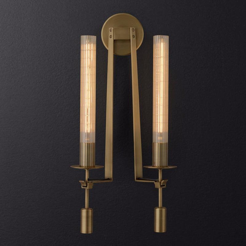 Delira Wandlamp Messing Geribbeld Glas