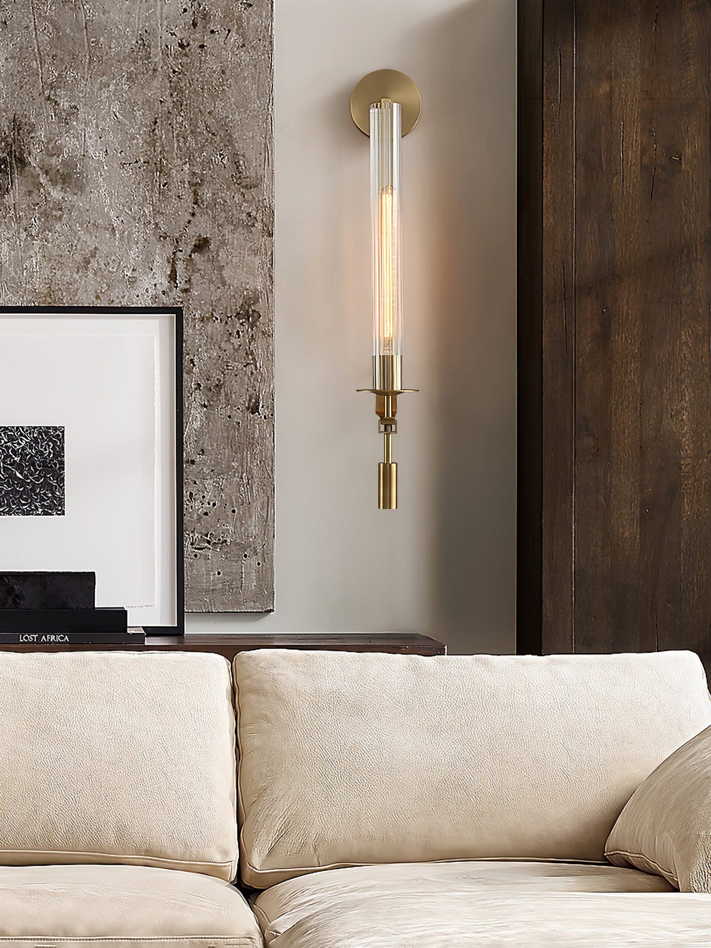 Delira Wandlamp Messing Geribbeld Glas