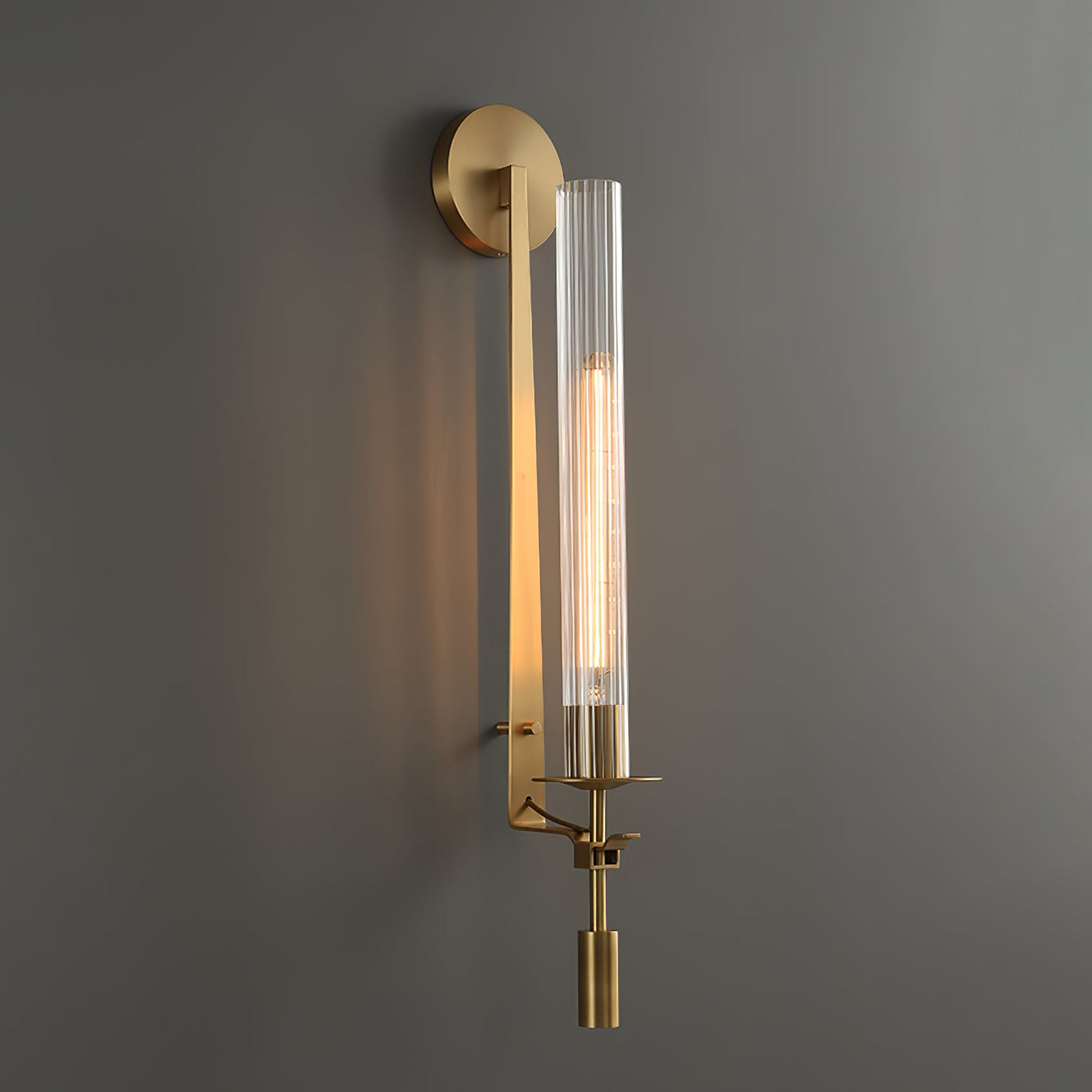 Delira Wandlamp Messing Geribbeld Glas