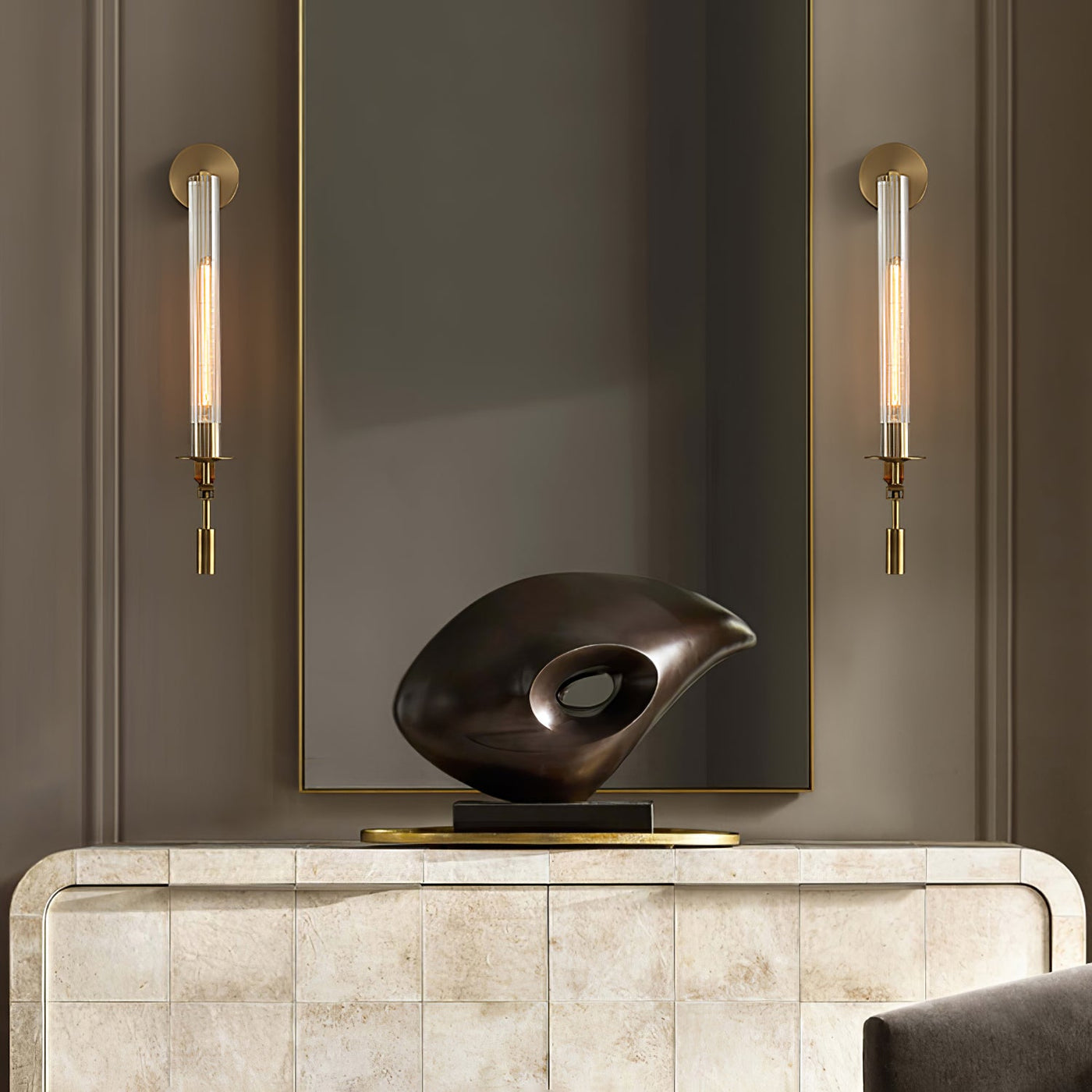 Delira Wandlamp Messing Geribbeld Glas