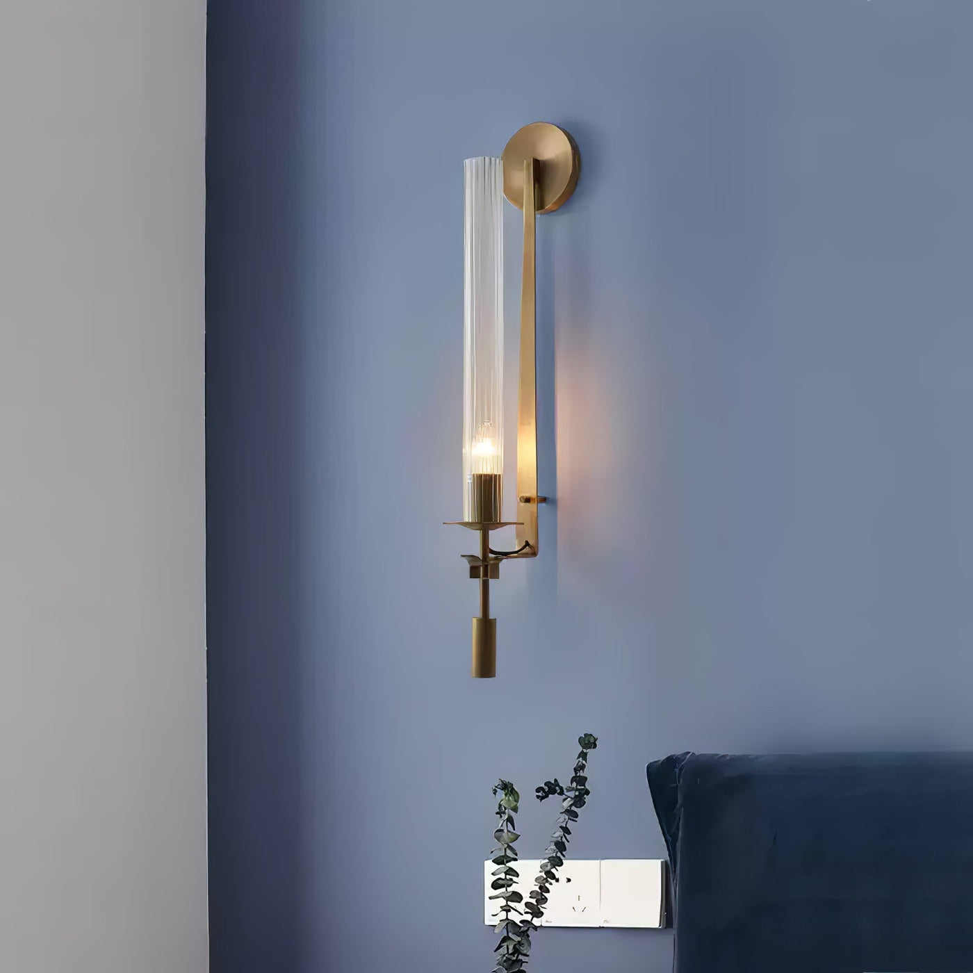 Delira Wandlamp Messing Geribbeld Glas