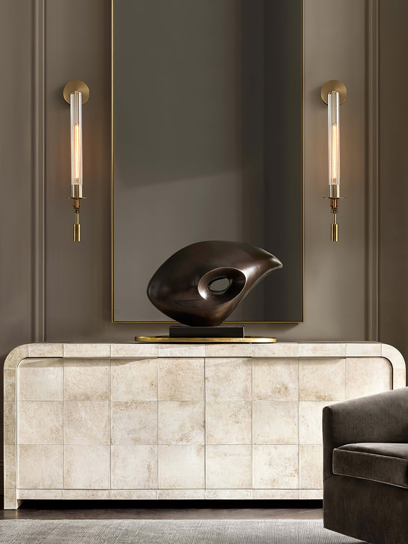 Delira Wandlamp Messing Geribbeld Glas