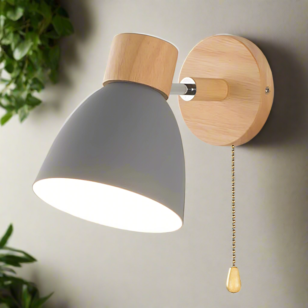 Delira Wandlamp Hout Metaal met Trekkoord