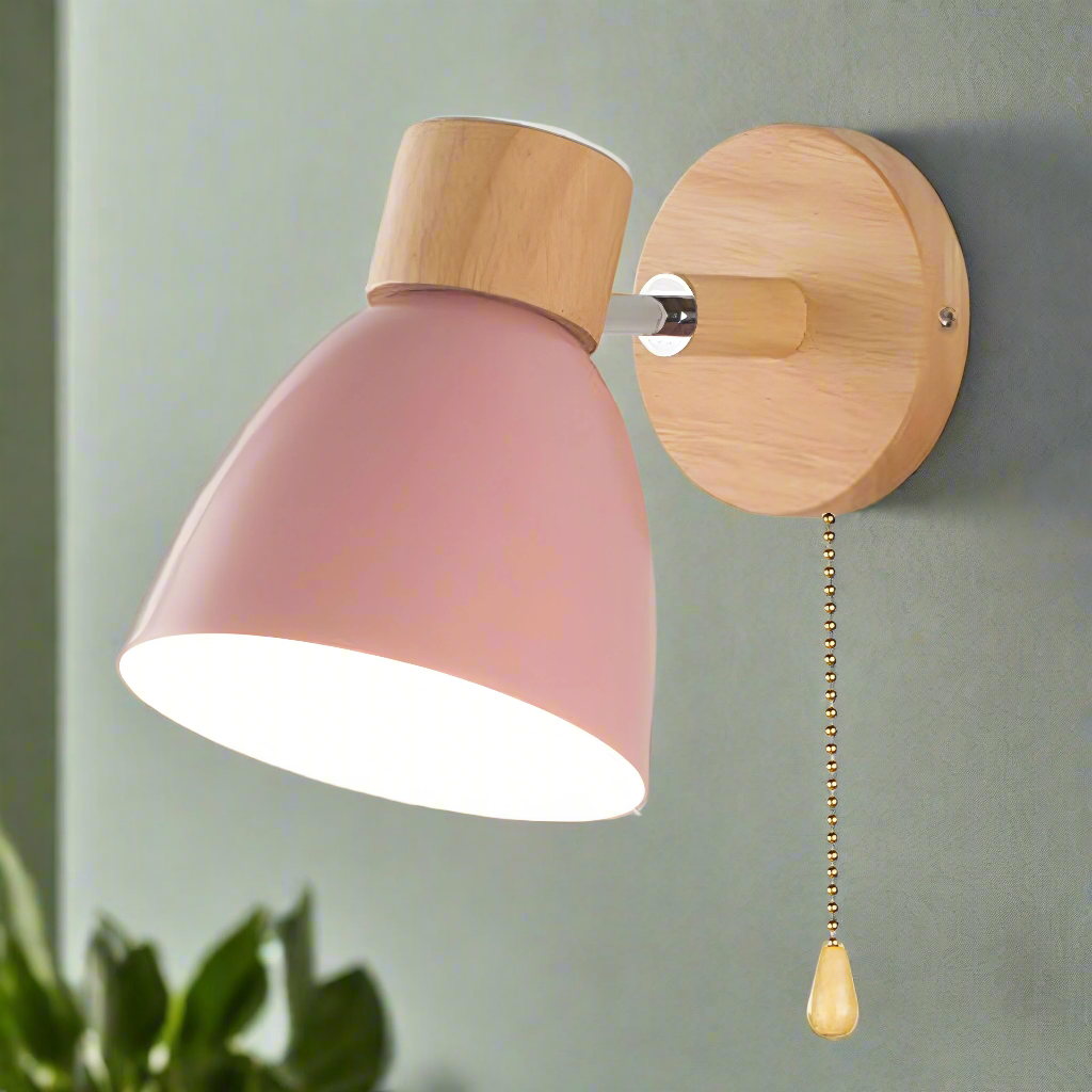 Delira Wandlamp Hout Metaal met Trekkoord
