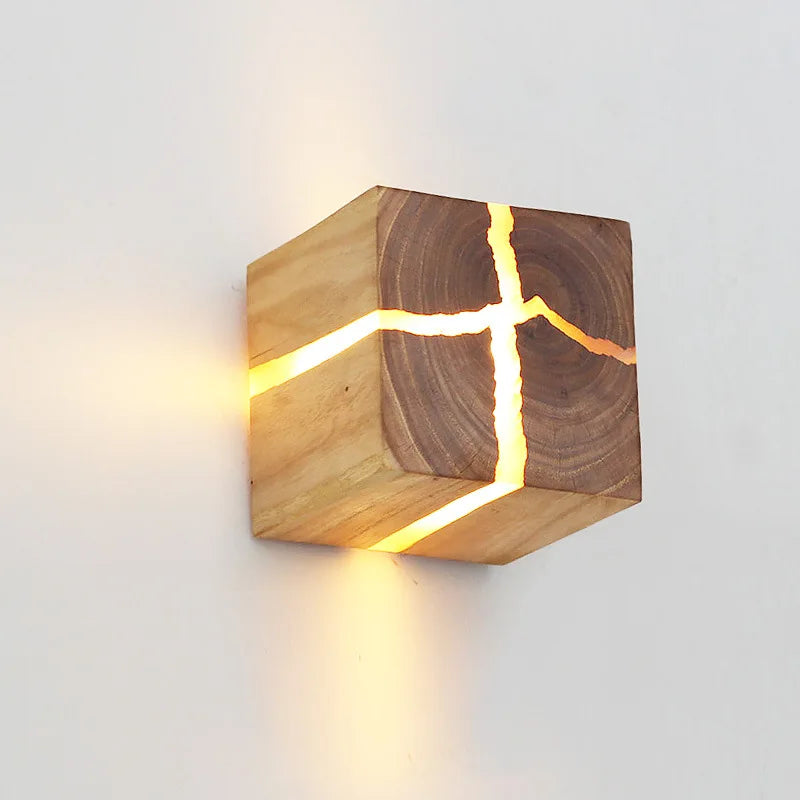 Delira Wandlamp Massief Hout Kubusvorm