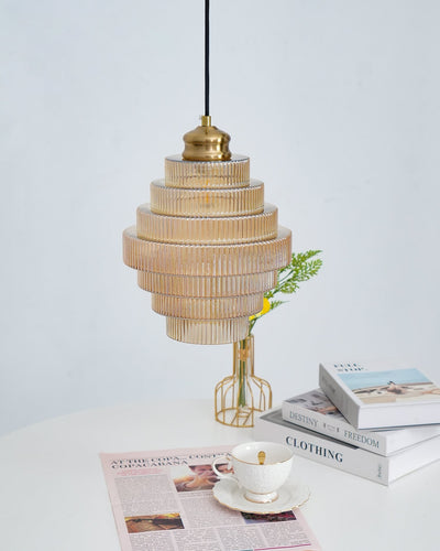 Delira Hanglamp Geribbeld Glas Messing