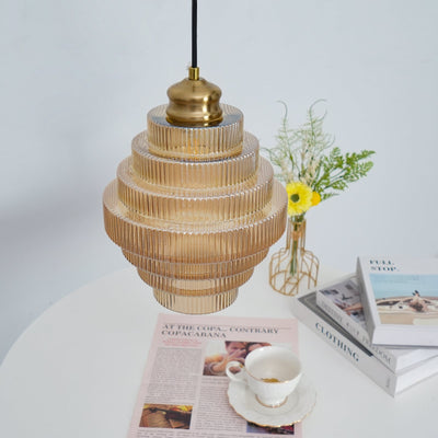 Delira Hanglamp Geribbeld Glas Messing
