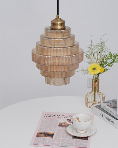 Delira Hanglamp Geribbeld Glas Messing
