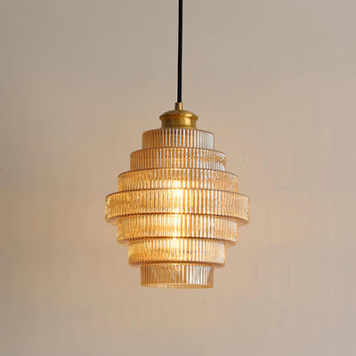 Delira Hanglamp Geribbeld Glas Messing