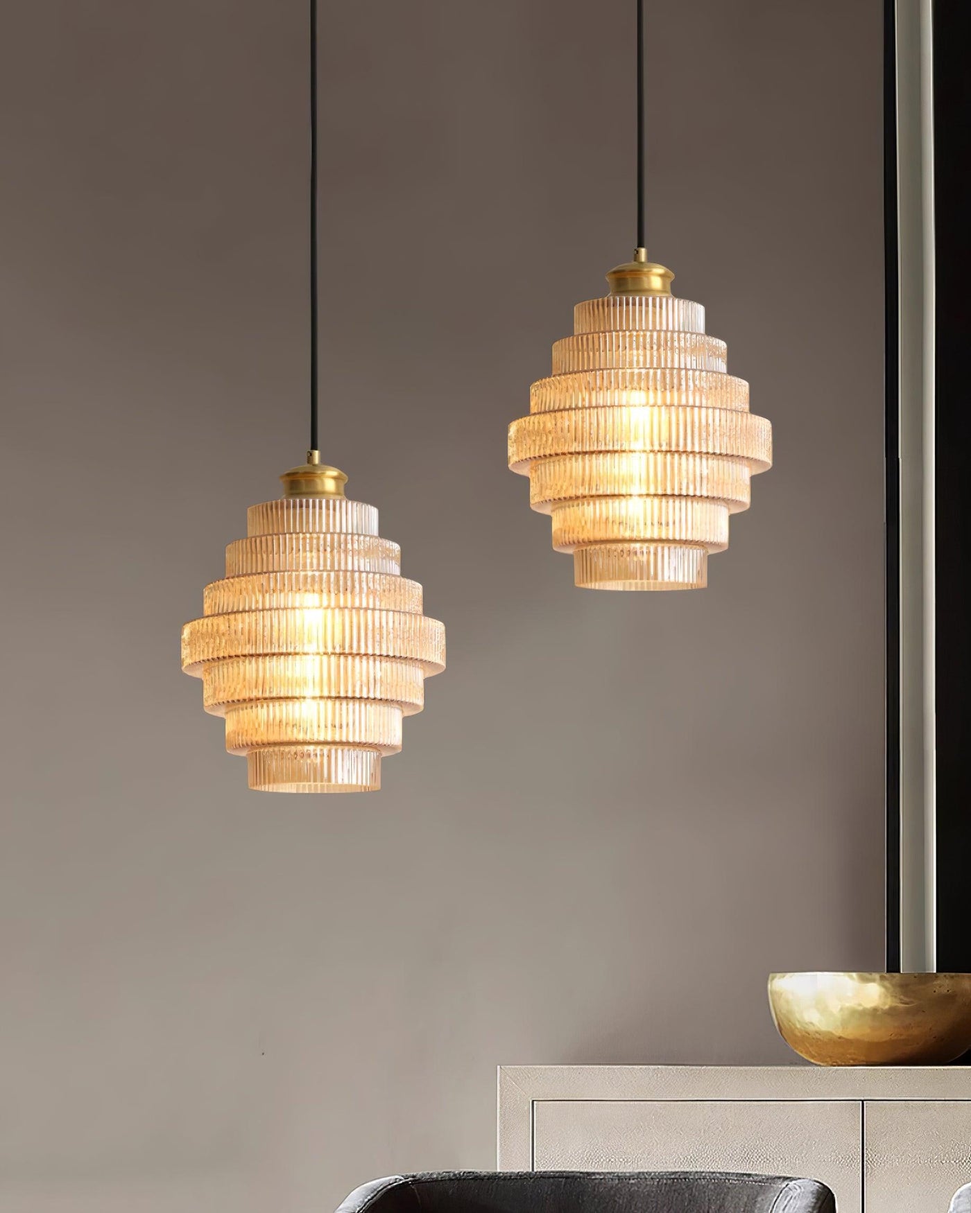 Delira Hanglamp Geribbeld Glas Messing