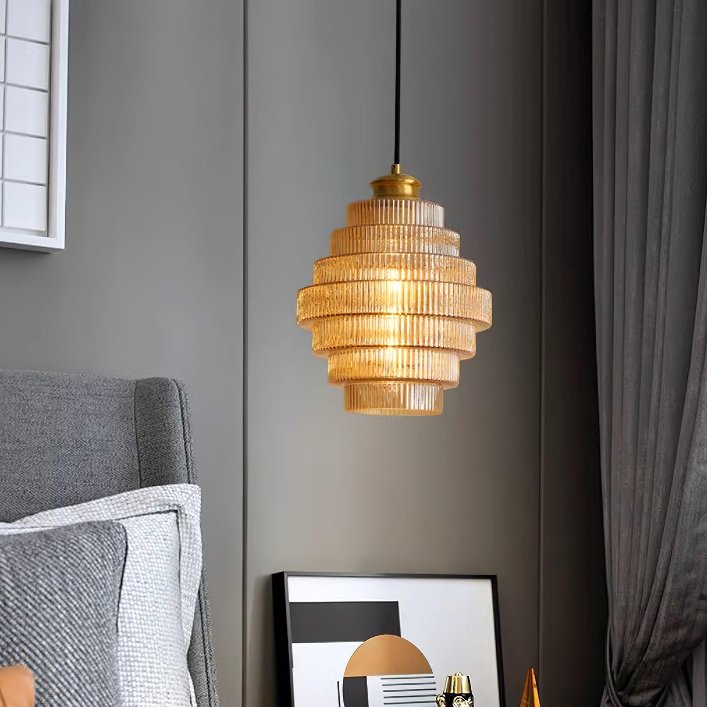 Delira Hanglamp Geribbeld Glas Messing