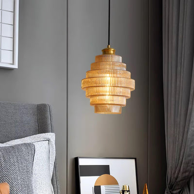 Delira Hanglamp Geribbeld Glas Messing