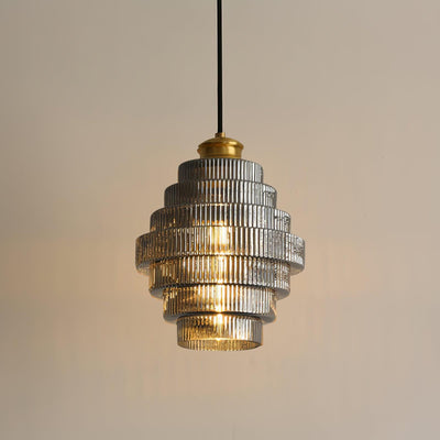 Delira Hanglamp Geribbeld Glas Messing